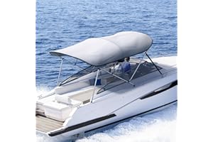 KING BIRD 3-4 Bow Bimini Boat Top Cover Sun Shade Boat Canopy Waterproof 1 Inch Stainless Aluminum Frame 46" Height with Rear Support Poles and Storage Boot 6 Colors -5 Sizes