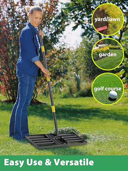 LAWN LEVELING RAKE HEAVY DUTY, 30X10 IN LARGE SOIL LEVELING RAKE, GROUND LEVELER WITH ANTI FLIPPING SMOOTH EDGE FOR DIRT SAND GRASS GOLF, 58″ LONG HANDLE, FOLDABLE GARDEN LANDSCAPING LEVELAWN TOOLS