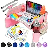 Kids Travel Tray for Car - Car Seat Tray, Carseat Table Roadtrip Activities | Kids Travel Road Trip Essentials for Girls - Must Haves Toddler Lap Desk Organizer for Airplane - Car Accessories - Pink