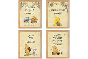 Guawubiang 4PCS Winnie Table Sign, Baby Shower Decoration, A Little Yummy for Your Tummy for Baby Shower Decorations, Birthday Decorations Baby Party Supplies 8x10inchs