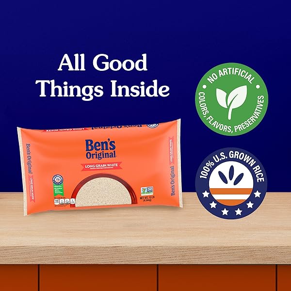 BEN’S ORIGINAL ENRICHED LONG GRAIN WHITE RICE, PARBOILED RICE, 10 LB BAG