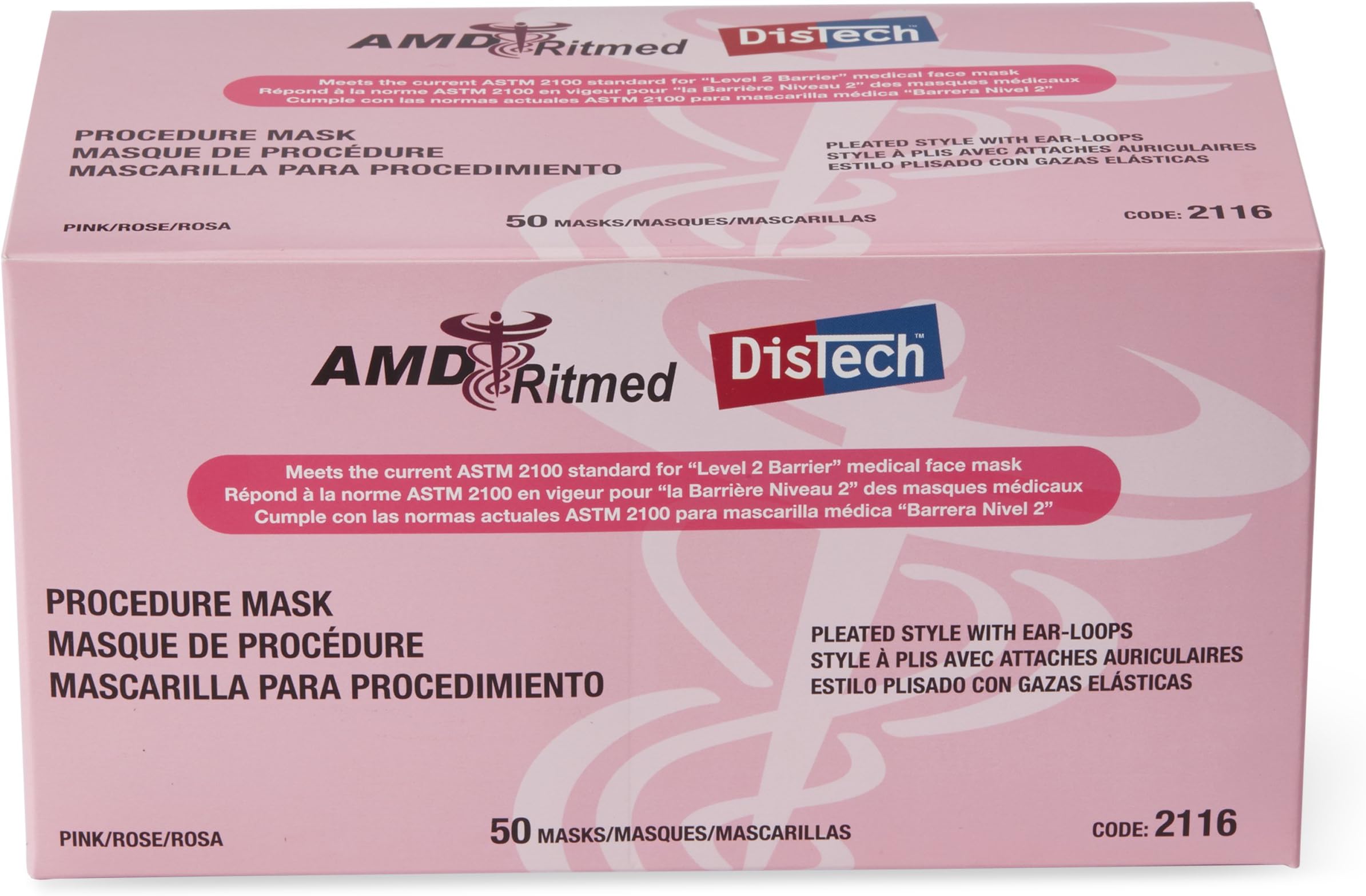 Distech Procedure Ear Loop Antiviral Face Masks Comfortable Use For Hours, surgical Mask, Flu Mask, Dentist Mask(Pink (50 pieces))