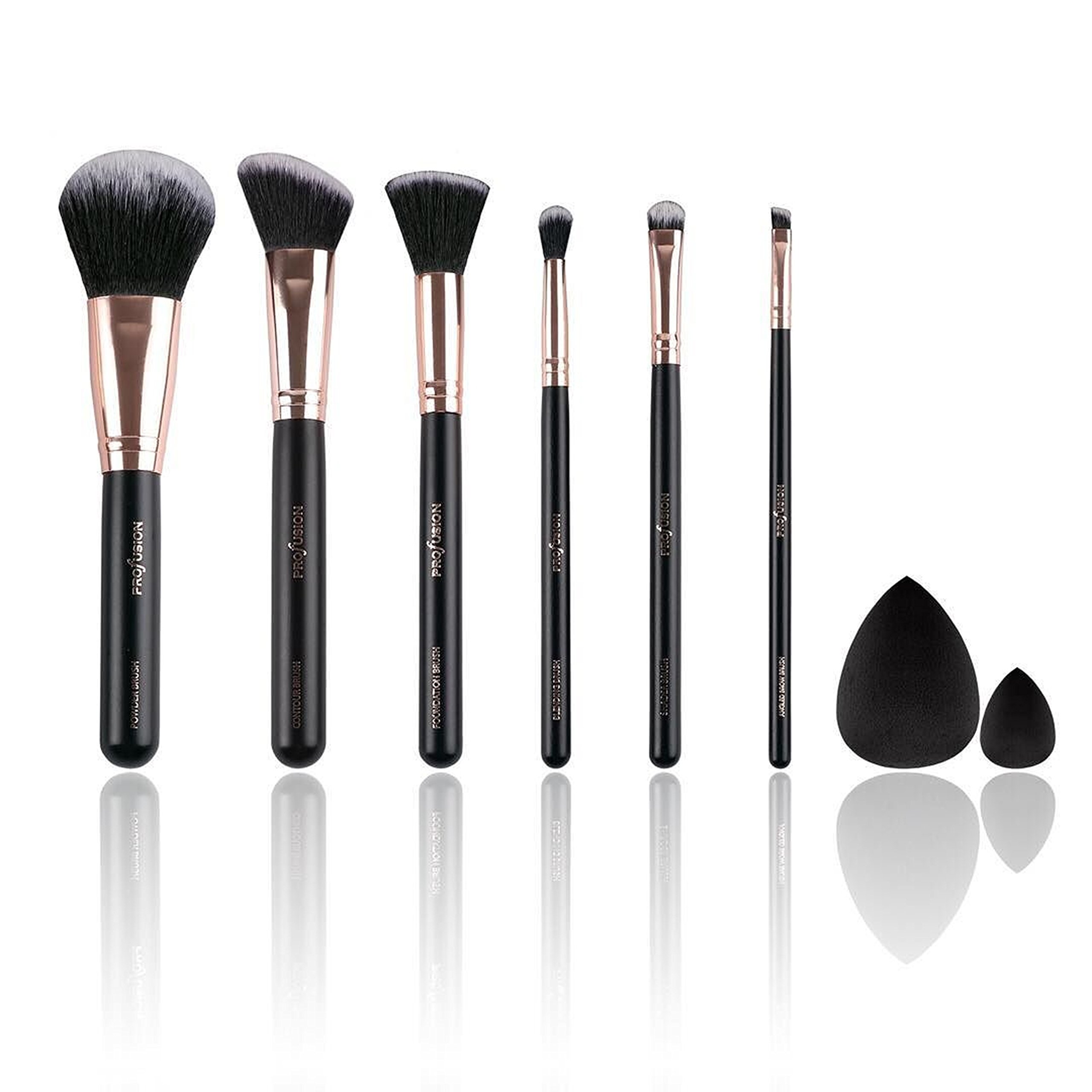 Profusion Cosmetics Professional Brush Vault 8 Piece Makeup Brush + Sponge Set (flawless application to the face and eyes)