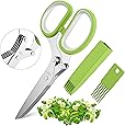 Herb Scissors Set with 5 Blades and Cover - Multipurpose Kitchen Chopping Shear, Sharp Dishwasher Safe Kitchen Gadget, Ideal for Cutting, Vegetables, Basil, Stainless Steel - Green