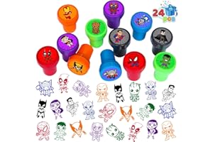 NOVOVIDA 24 Pcs Superhero Themed Stampers, Superhero Birthday Party Supplies, Goody Bag Treat Bag Stuff for Superhero Birthday Party Gifts