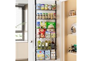 Delamu Adjustable Cabinet Door Organizer, 6-Tier Hanging Spice Rack Organizer, Metal Over the Door Pantry Organizer and Stora