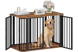 Hzuaneri 39.4'' Dog Crate Furniture, L Indoor Dog Kennel Dogs Cage, Modern Decorative Pet House for Small/Medium/Large Dogs, Anti-Chew & Anti-Escape, Kennel End Side Table, Rustic Brown DFC88701B