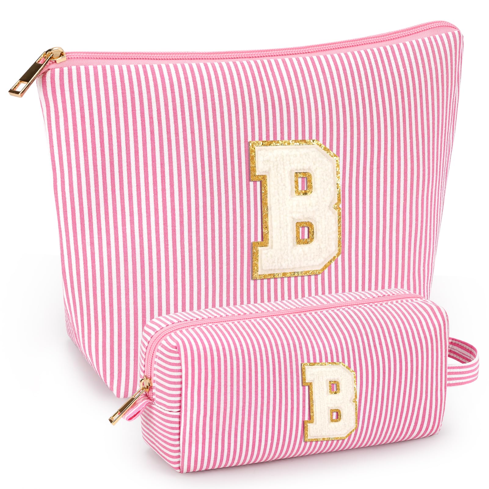 View 1 of 2 PCS Initial Makeup Bags for Women: Cosmetic Bag for Travel Toiletry - Birthday Gifts for 11 12 13 14 15 16 17 18 Years Old Girl Graduation Teacher Gift- Teen Girl Gifts Trendy Stuff - Pink B