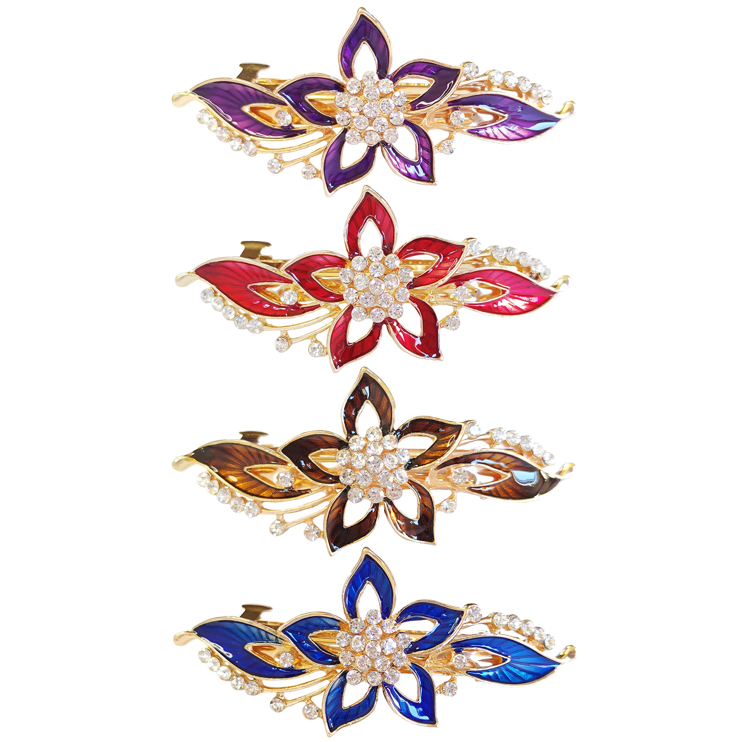 Ventertop Hair Barrettes, 4 Pack Elegant Retro French Hair Clasps Large Hair Clips Barrette for Women, Vintage Crystal Rhinestone Hair Pins Fancy Hair Accessories for Thick Hair, Gold