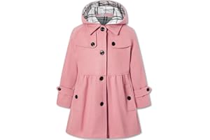 Betusline Girls' Dress Coat, Kids Hoodie Wool Blend Coats Fall Winter Outerwear Peacoat,2-14 Years