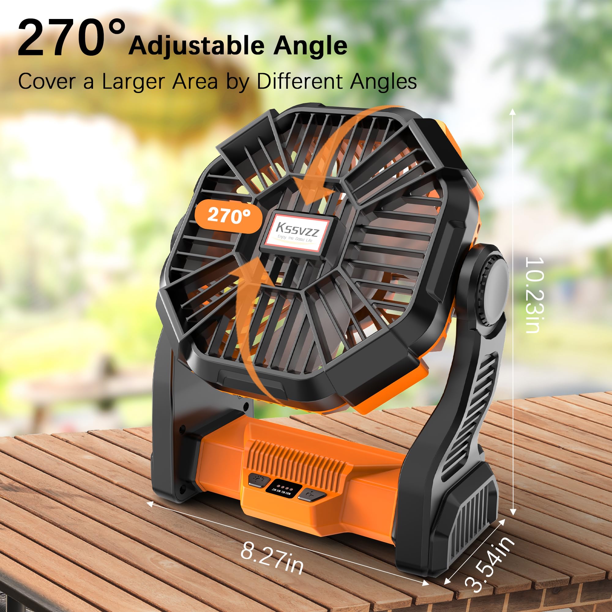 Portable Camping Fan Rechargeable with LED Lantern - 20000mAh Cordless Battery Powered Fan, 4 Speed Quiet USB Table Desk Fan, Battery Operated Tent Fan for Travel, Beach, Fishing, Home&Office (Orange)
