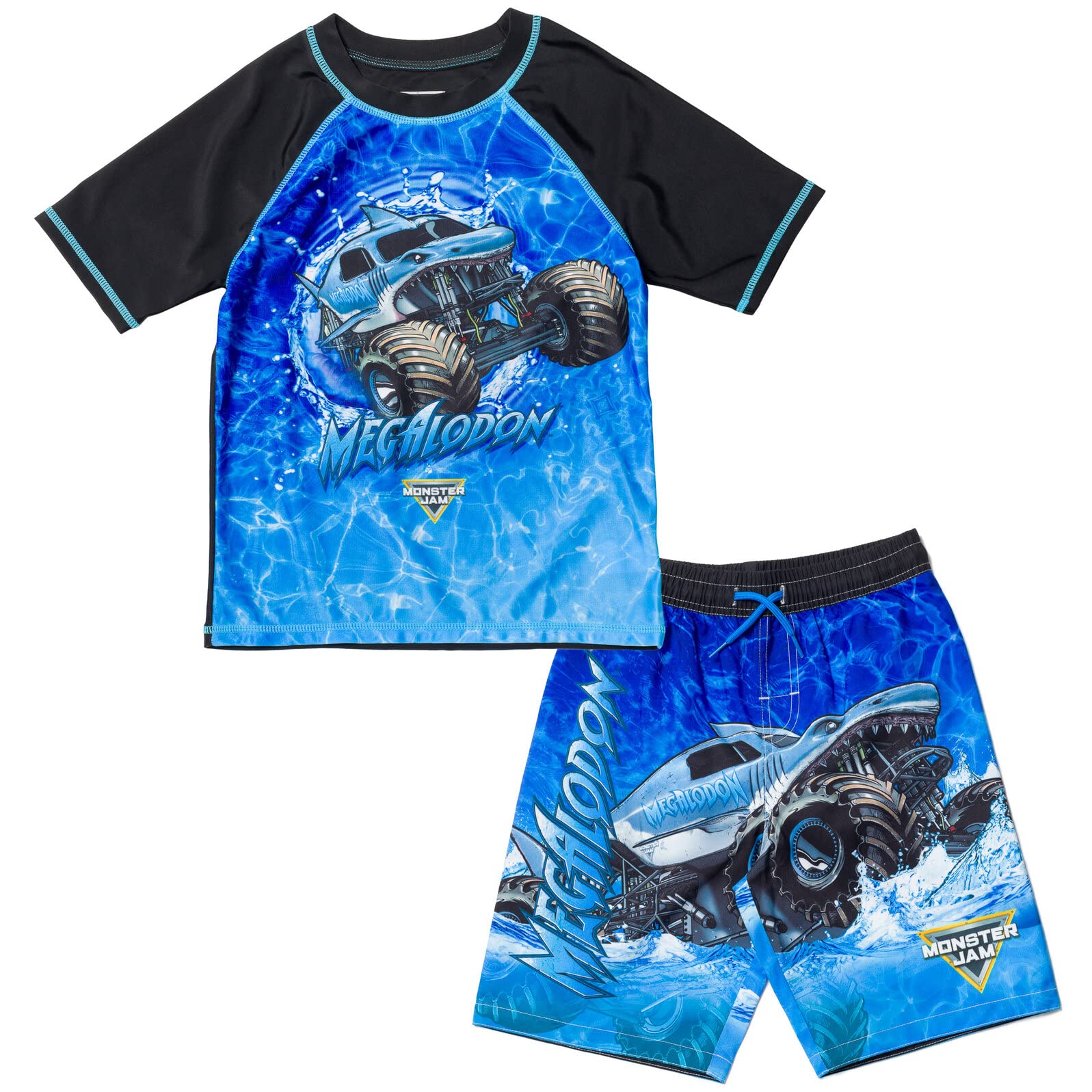 Monster Jam Megalodon Little Boys Rash Guard and Swim Trunks Outfit Set Blue 7-8 Image