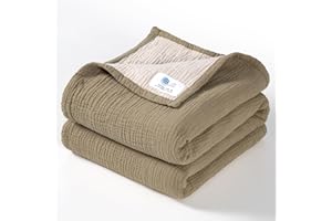 Lulu moon Muslin Baby Blanket - Cotton Quilt Blankets for Toddlers - Reversible Nursery Crib Blanket for Baby Boys and Girls 47"x47"(Olive)