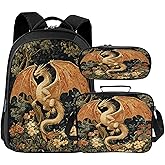 Arevigh Dragon School Backpack 3 Piece Set Backpack Lunch Bag Pencil Case Waterproof Fabric for School Gifts for Students Kids Toddler Boys Girls Elementary Middle