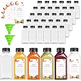 OBKJJ 80pcs 8oz Pcs Juice Bottles, Juice Bottle with Caps Reusable Empty Clear Bottles with Label, Funnel, Brush Bulk Beverage Containers for Juicing, Drinking, Smoothie and Other Beverages (8oz)