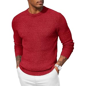 COOFANDY Men Dress Crewneck Sweater Pullover Knit Long Sleeve Casual Slim Fit Sweater