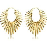 Gold Fan- Shaped Hoop Earrings for Women 14K Gold Plated Hypoallergenic Earrings Everyday Fashion Jewelry