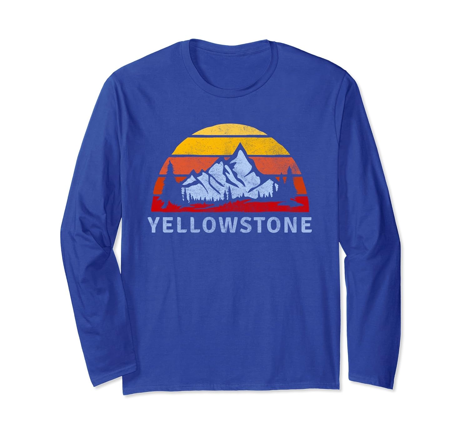 Yellowstone National Park Retro Sunset Long Sleeve T-shirt-Rose