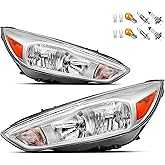 Headlights Assembly Compatible With 2015-2018 Ford Focus Halogen Headlamp, | Chrome Housing Amber OE Style, For 2015 2016 2017 2018 ST/SE/S Headlights