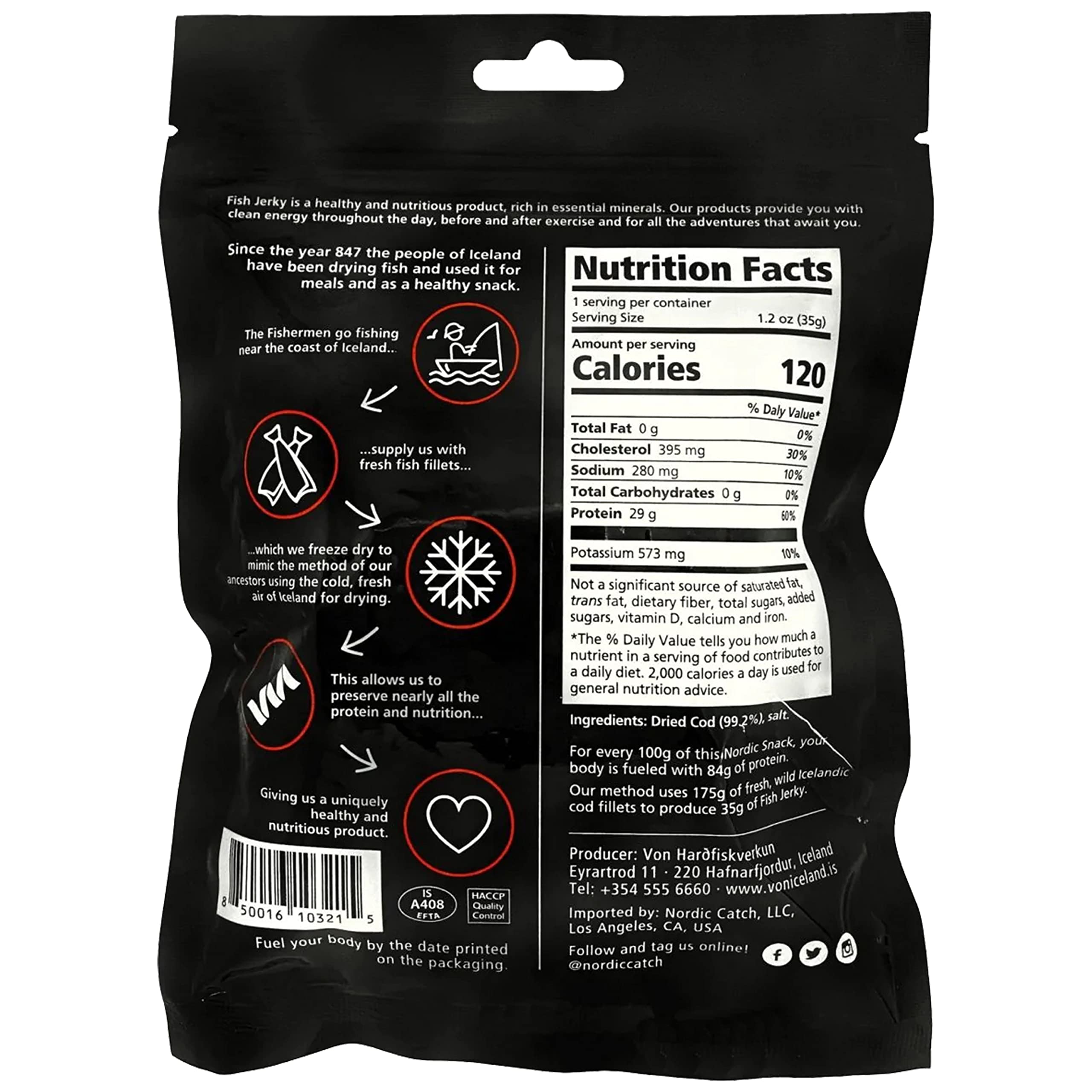Nordic Catch Freeze Dried Cod Bites Seafood Snacks - Chips made from Wild Caught Icelandic Cod Fish - Healthy Dry Fish Snack, Rich in Omega 3 Fatty Acids, Protein Packed Keto Friendly Dried Fish Jerky - 35g Resealable Bag - 1pk