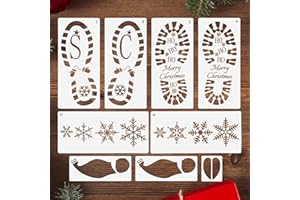 CCINEE 9pcs Christmas Santa Footprint Stencil for Floor, Santa Claus Boot Prints Snowflake Stencils Kit for Painting Template Xmas Holiday Decorations