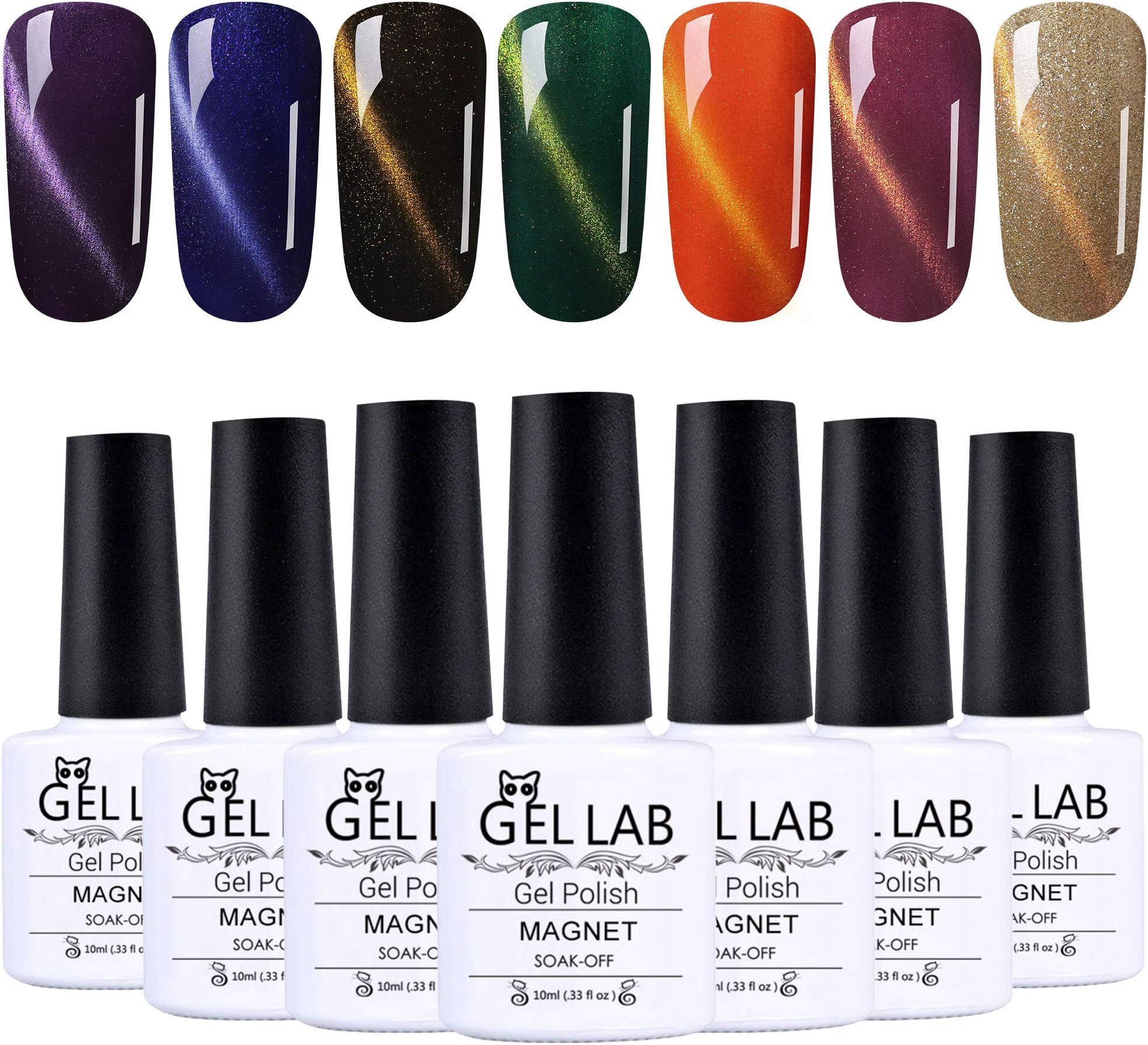 Gel Nail Polish Kit GEL LAB 7pcs Soak off UV LED Magnetic Gel Polish Nail Art Manicure Gift Set 10ml