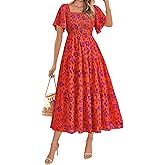 BTFBM Women's Clothing Wedding Guest Dresses Casual Boho Floral Short Sleeve Smocked Maxi Beach Spring Summer Dress 2026