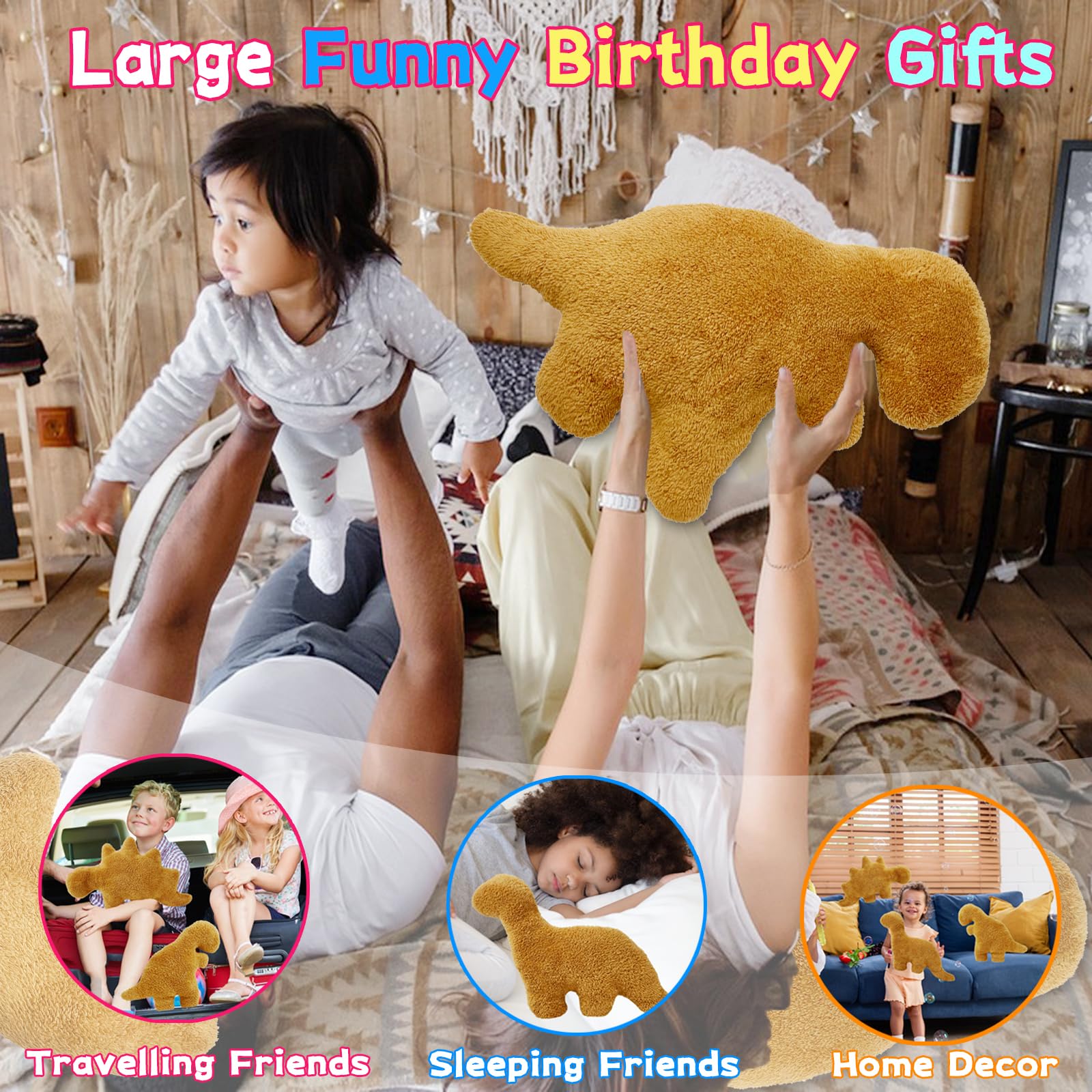 Isaacalyx Dino Nugget Pillow, 21 inch Large Soft Dinosaur Chicken Nuggets Pillow for Birthday Gifts, Dinosaur Theme Party Decorations (Tyrannosaurus Rex,Large)
