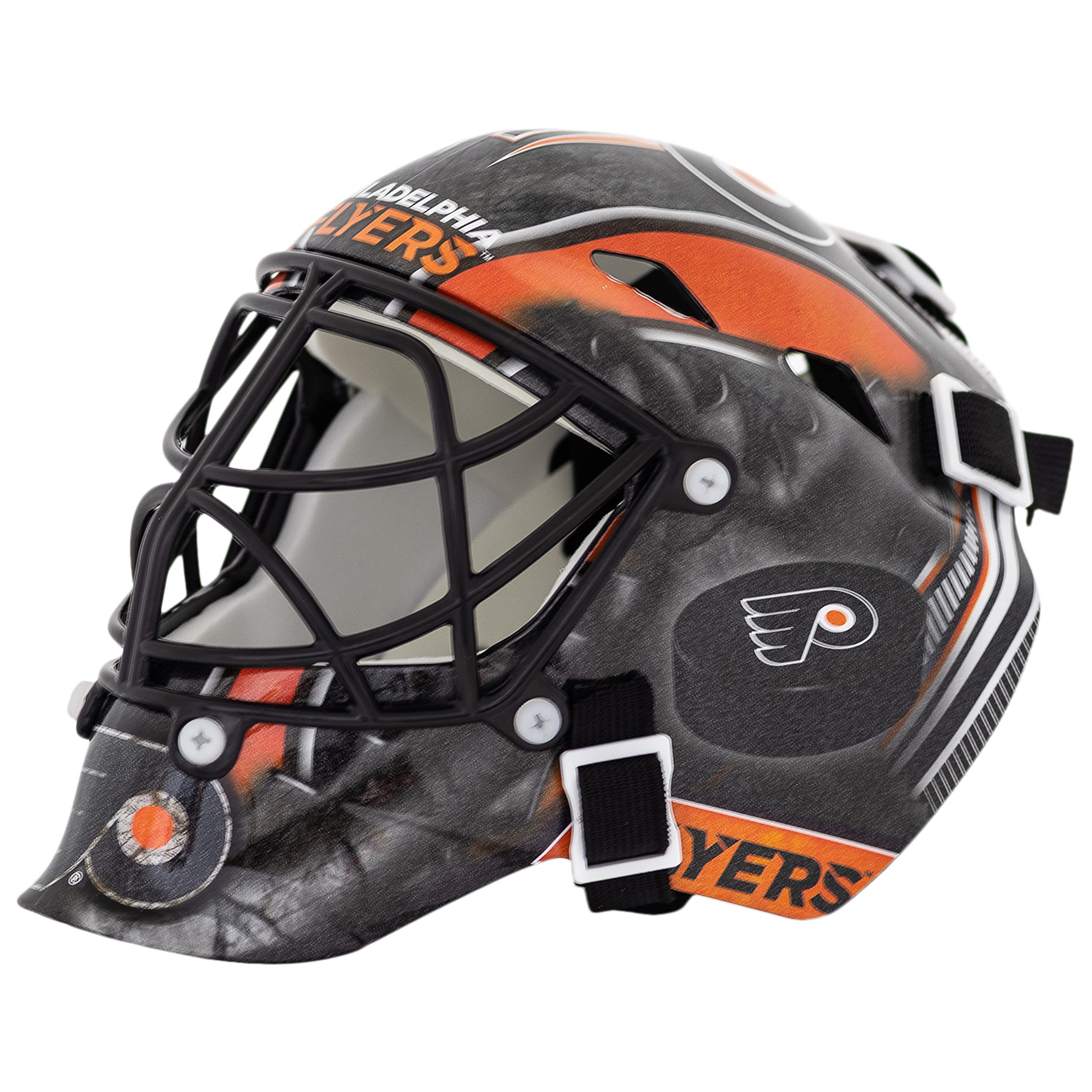Franklin Sports Philadelphia Flyers NHL Team Logo Mini Hockey Goalie Mask with Case - Collectible Goalie Mask with Official NHL Logos and Colors