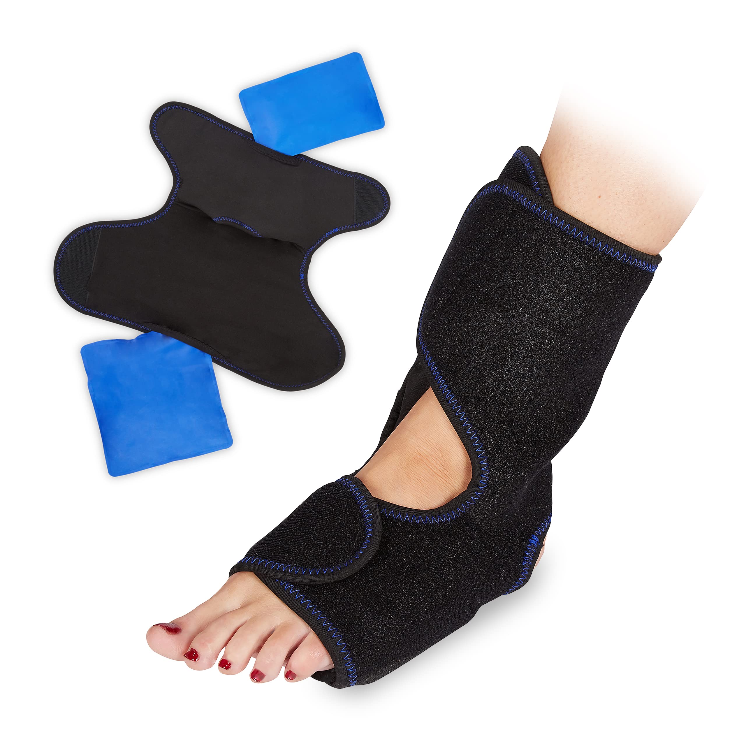 Relaxdays Foot Cooling Pad, Ankle Bandage, Hook & Loop Fastener, Adjusts, Large, Warm & Cold, Multi Compression, Black