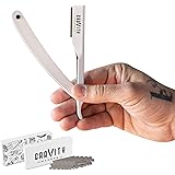 Barber Straight Razor - Stainless Steel Straight Edge Razor with 10 Derby Premium Blades (White)