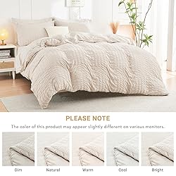 HYMOKEGE Beige Twin Comforter Set Seersucker 5