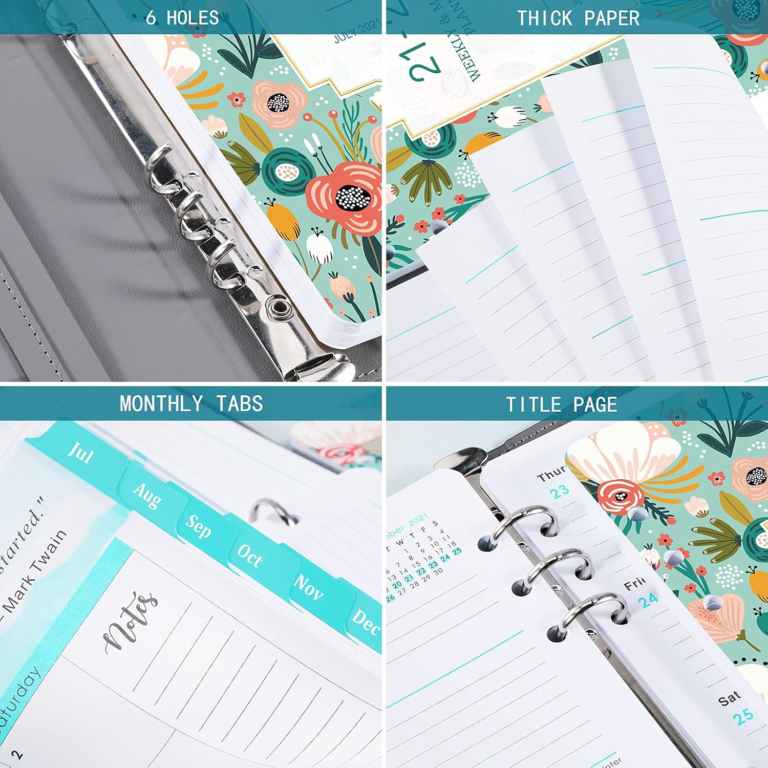 2021-2022 Planner Refill - 6-Hole Punched, 5.5" x 8.5" (including tabs), Planner refill/Inserts, July 2021-June 2022 : Office Products