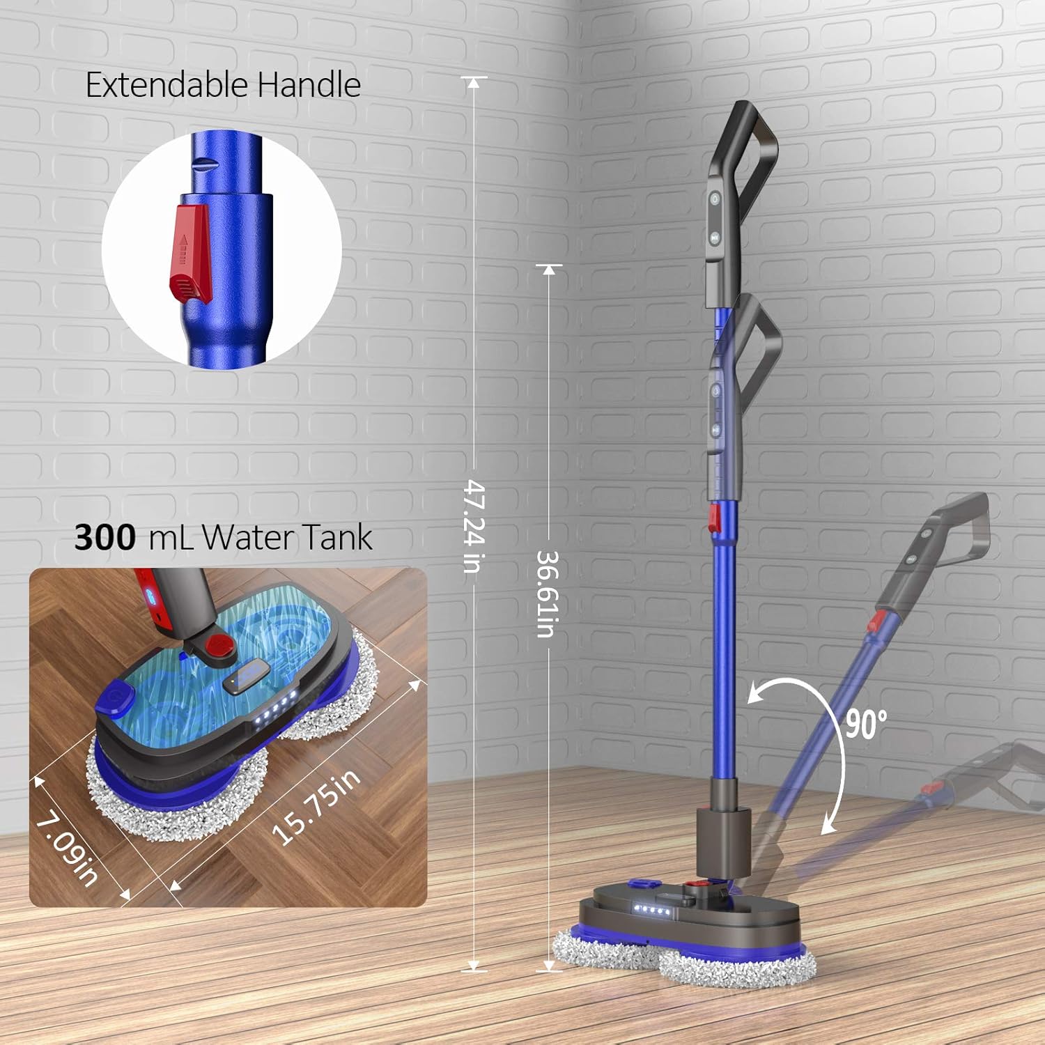 Cordless Electric Spin Mop, Spray Mop for Floor Cleaning with 265R/min Speed, Polisher with Built-in 300ml Water Tank for Hardwood & Tile & Marble & Laminate Floors, Scrubber with LED Headlight: Health & Personal Care