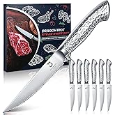 DRAGON RIOT Steak Knives Set of 6 Serrated Edge Steak Knife Set Japanese Stainless Steel Dinner Knife Diswasher Safe Steak Knives with Gift Box
