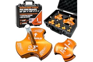THORVALD PVC Pipe Reamer TriForce - 7 Sizes with Tungsten Carbide Blades - Video Tutorial + User Guide - 3 Blades PVC Fitting Saver for Plumbing - Tool Sizes: 1/2" ; 3/4″ ; 1″ ; 1-1/2″ ; 2″ ; 3″ ; 4″