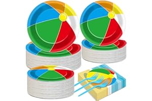 Qyeahkj 50 Guests Beach Ball Party Plates and Napkins Tableware Set Summer Pool Birthday Party Dinnerware Supplies Favors Decorations for Kids Boys Girls Summer Camp