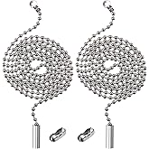 Shappy 2 Pack Steel Beaded Ball Pull String Extension Chain with Connector for Ceiling Fan Light Fixture Light Bulb Switch Chain Extender, 1 Meter Length