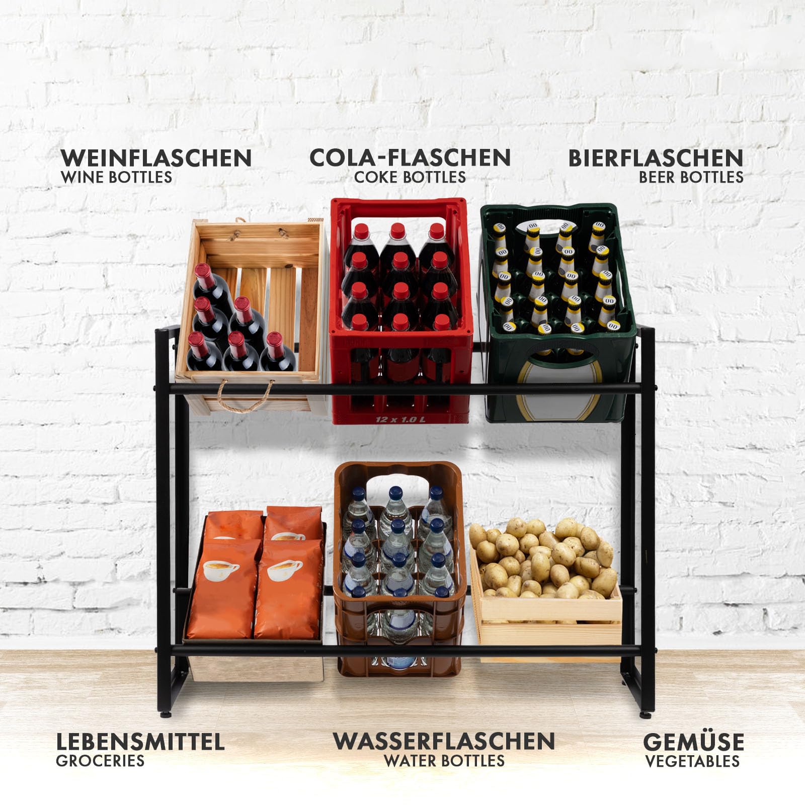 Floordirekt Getränkekistenregal für 4-6 Kisten aus Stahl, stabiles und Robustes Weinregal, Wasserkistenregal, Bierkistenregal, Kistenständer, Getränkeregal (6 Kisten, Kenji) 6