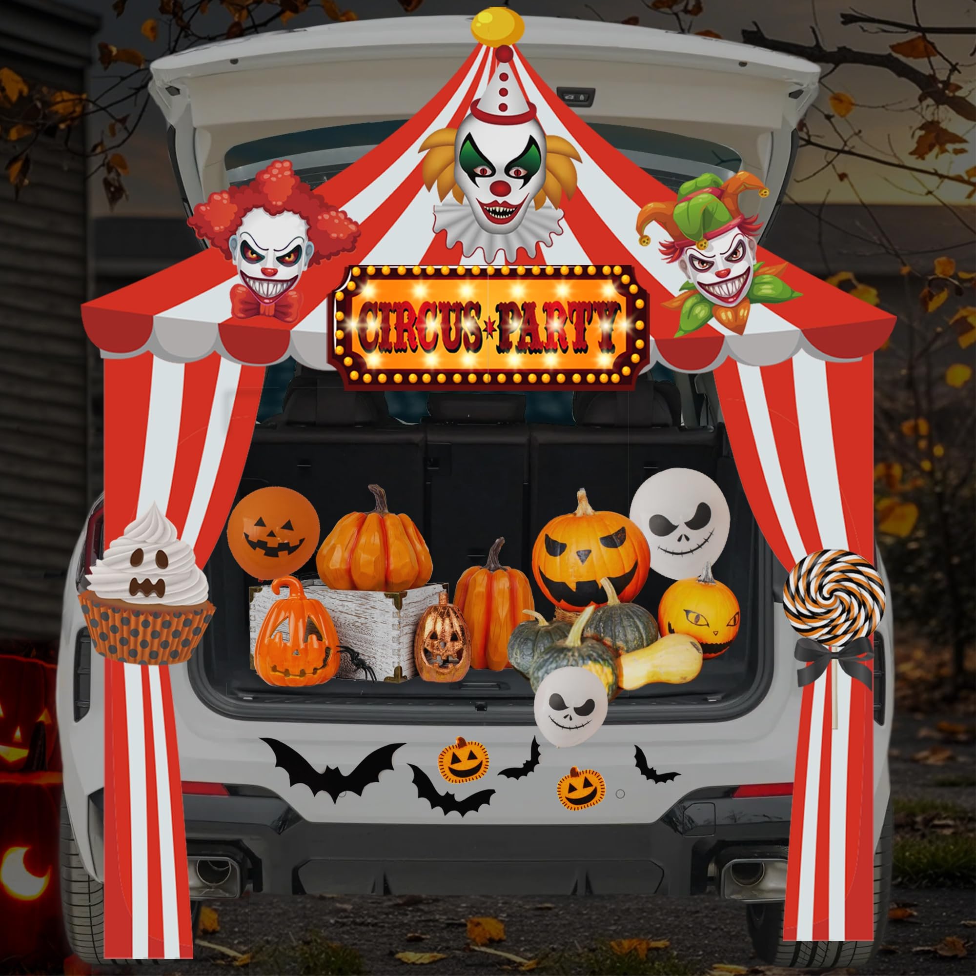 Photo 1 of Halloween Trunk or Treat Car Decorations Kit, Circus Trunk or Treat Décor with LED Lights, Halloween Decorations for SUV Garage Door Entryway Archway