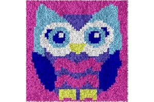 Yglnden Latch Hook Kits Rug Owl Crochet Yarn Cushion Colour Pre-Printed Canvas Rug Needlework DIY Hook and Latch Kit Christmas Home Decoration 30x30cm/12 X12inch