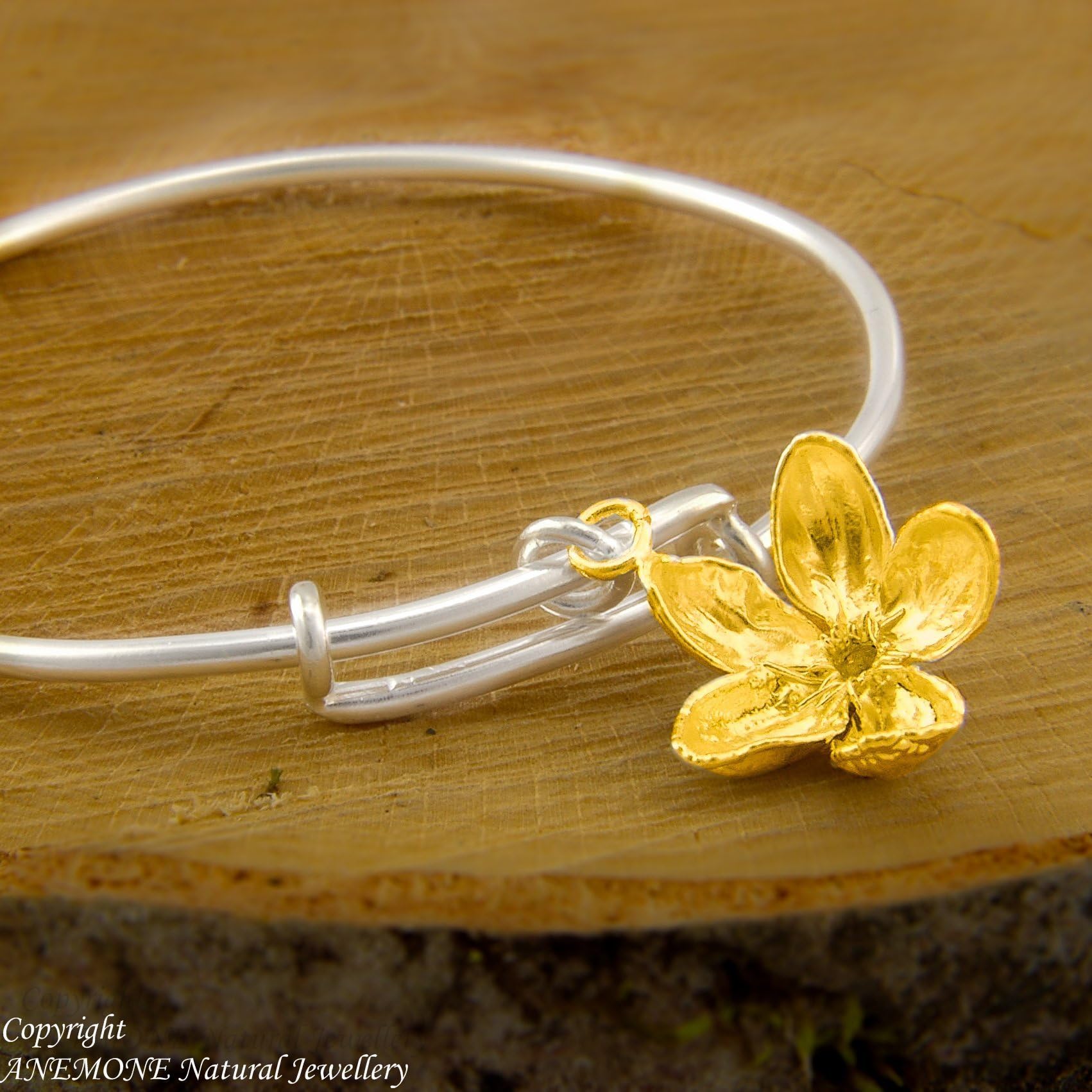 Fantastic Handmade, Stacking bracelet, with Almond Flower Charm, Adjastable Size