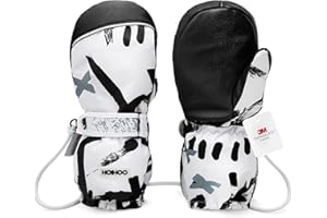 HOIHOO Kids Ski Mittens, Waterproof Snow Thinsulate Mittens Toddler Warm Winter Ski Snow Gloves with String for Boys Girls