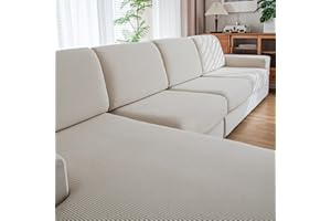 QIANMEW Couch Cushion Covers,Comfort Soft Magic Sofa Covers Washable Stretch Resistant for 2 Chair Cushion Couch Furniture Protectors for Pets Sectional Slipcovers(2-Piece+1 Chaise,Ivory)