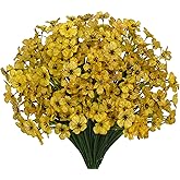 Gamity 15 Bundles Artificial Flowers UV Resistant Outdoor Plants No Fade Faux Plastic Shrubs Fake Silk Flowers Window Box Garden Porch Home Decoration (Yellow)