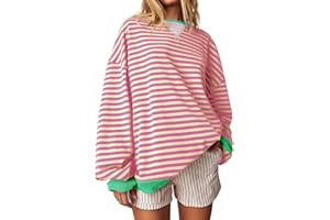 Fisoew Womens Striped Oversized Sweatshirt Color Block Crew Neck Long Sleeve Shirt Casual Loose Pullover Top Y2K Clothes