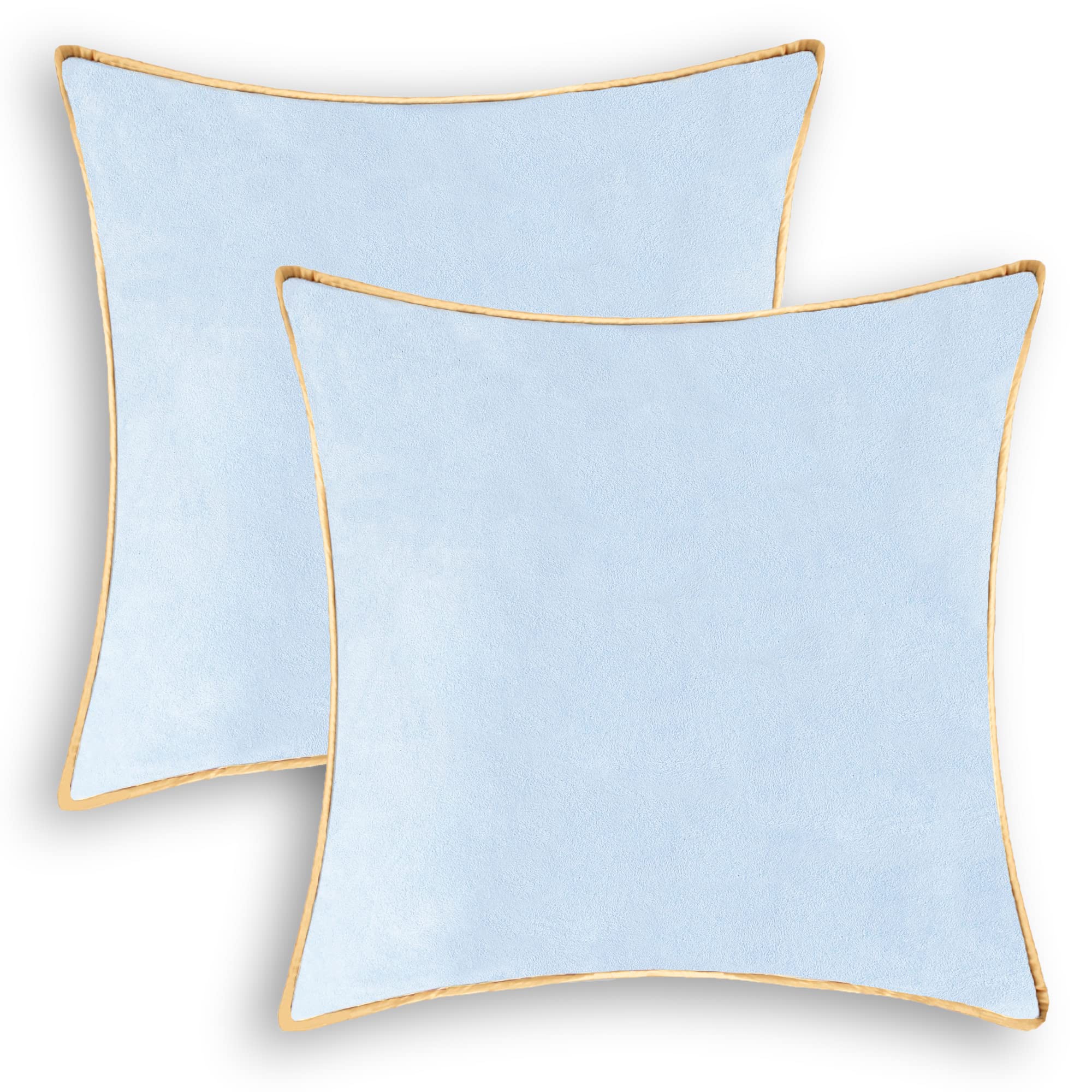 Photo 1 of CaliTime Throw Pillow Covers Pack of 2 Super Soft Faux Suede Gold Piping Edge Accent Cushion Cases for Couch Bed Sofa Farmhouse Decorative 18 X 18 Inches Light Blue