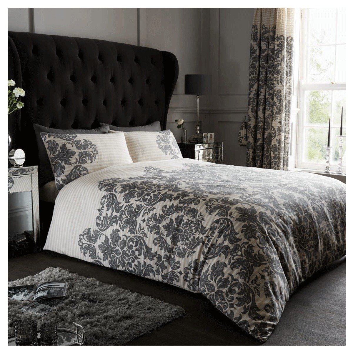 GC GAVENO CAVAILIA Gaveno Cavailia Luxurious Bed Set with Duvet Cover and Pillow Cases, Polyester-Cotton, King, Empire Damask Cream
