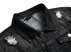 LAMKUKU Mens Denim Jacket Ripped Slim Jean Jacket