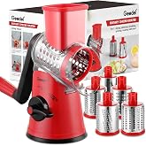 Geedel Rotary Cheese Grater Hand Crank, Cheese Shredder Vegetable Slicer | 5 Blades, 430 Stainless Steel, 12x Fast Cutting, Strong Suction Base, No BPA, Dishwasher Safe, for Cheese, Veggie, Nut